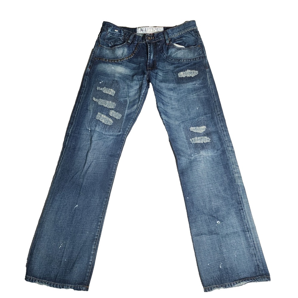 AKOO Mens No Rivals Jeans  Distressed Design 34x34 Street Wear Distressed Grunge